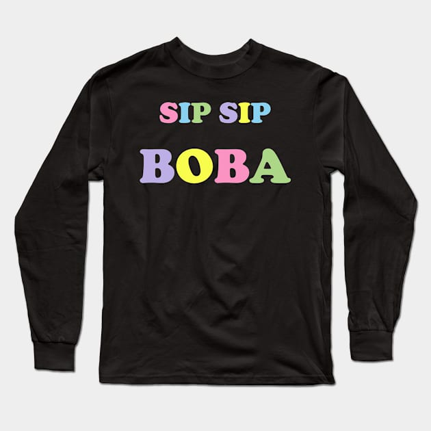 Sip Sip Boba in Rainbow Pastels - Black Long Sleeve T-Shirt by Kelly Gigi